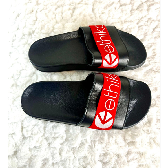 Ethika Premium Slides Black Leather Women Size 39/7.5-8 - Picture 4 of 7